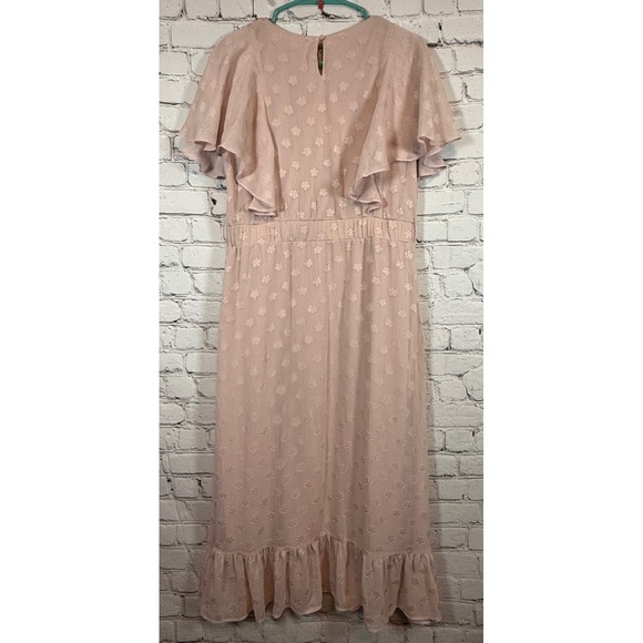 Citrus & Lemon Midi Dress Floral Ruffle Flutter Sleeve Pink‎ Size L - Picture 2 of 4